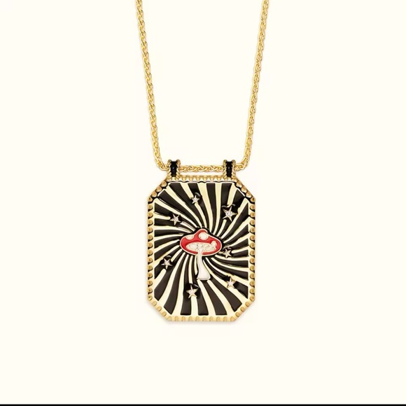 14k Gold and Black Mushroom Pendant Necklace- NIP! - Picture 1 of 2